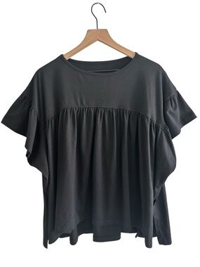 Oversized Babydoll Swing Top Black Flutter Sleeve Boho Cottagecore Flowy Size L